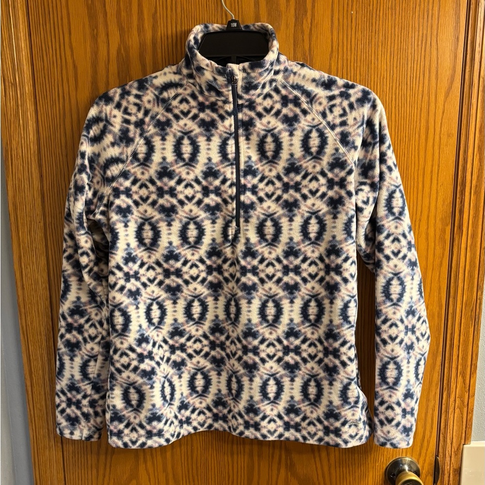 Eddie Bauer 3 Quarter Zip Blue and Cream Fleece Pullover